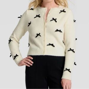NWT Elegant Cream Sweater with Black Bow Accents